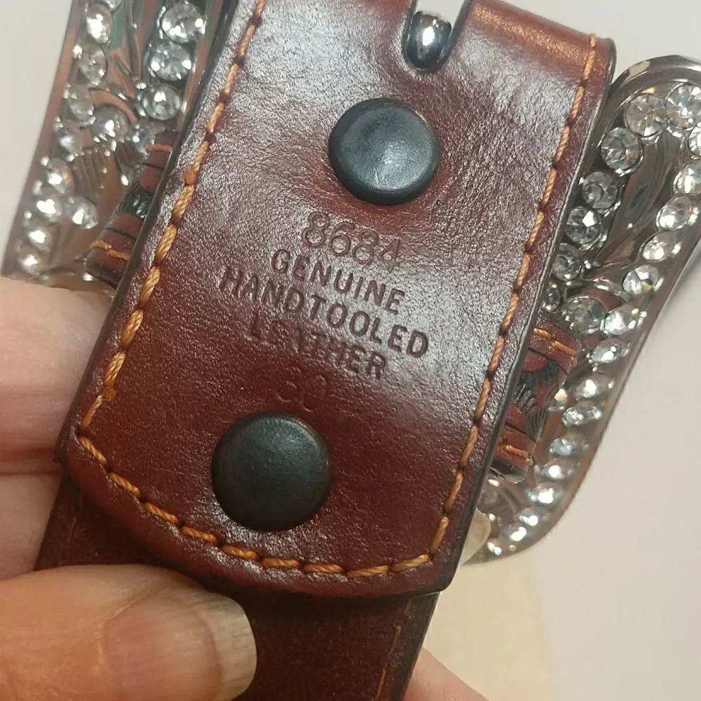 Hand Tooled Studded Leather Belt